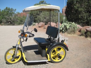 Golf cart parked at the trail head