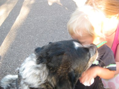 Bongo and Little Person snuggling