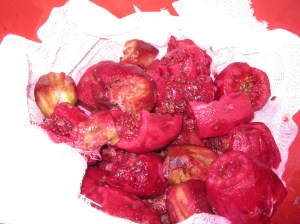 Cut Prickly Pear Fruit in a Colander