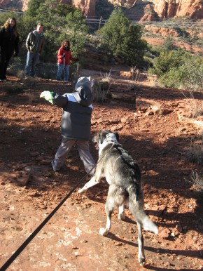 The boy with the raccoon hat running from Bongo