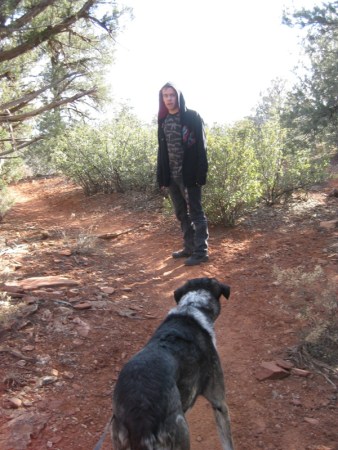 Younger person looking back at Bongo