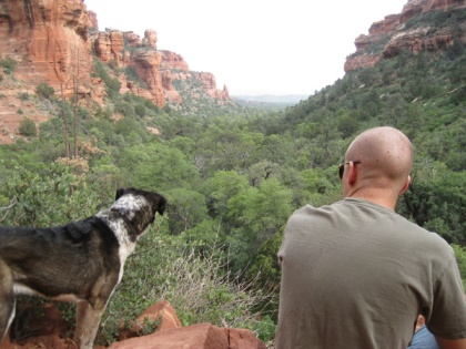 Bongo and his younger person looking at the view