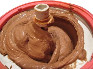 Chocolate ice cream in an ice cream maker