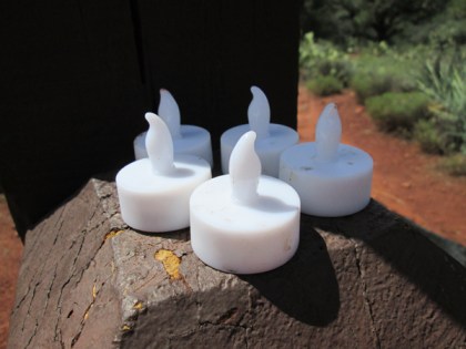 Five flicker lights on a post