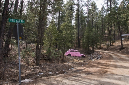 Pink car parked on Pink Car Road
