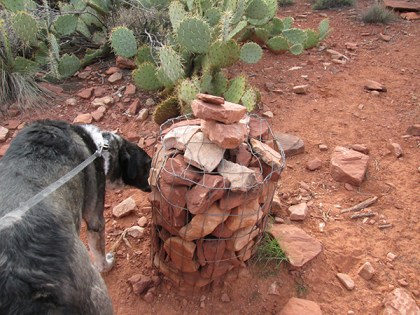 Trail cairn with a rock pile on top