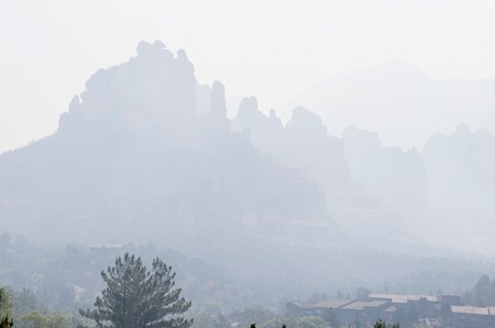 Sedona rocks covered in smoke