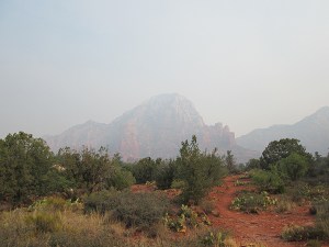 Thunder Mountain behind smoke